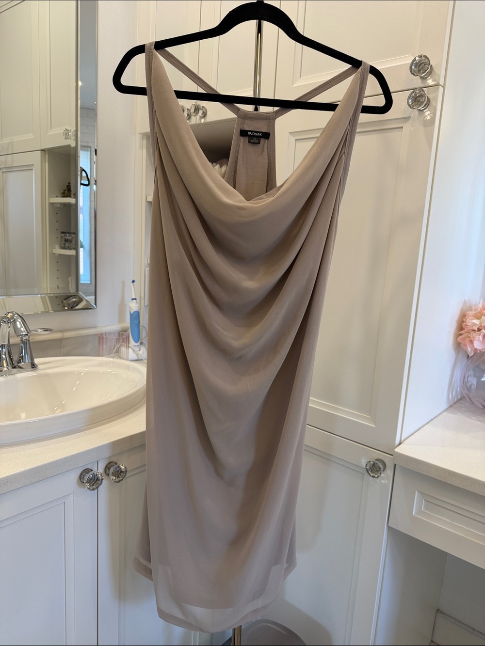 RUDSAK Taupe Draped Midi Dress